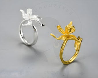 925Sterling Silver Iris Flower Ring,Vincent Flower Ring, 18K Gold Plated Ring,Birth Flower Jewelry,Mothers Day Gift,Gift for Her,Unique Gift