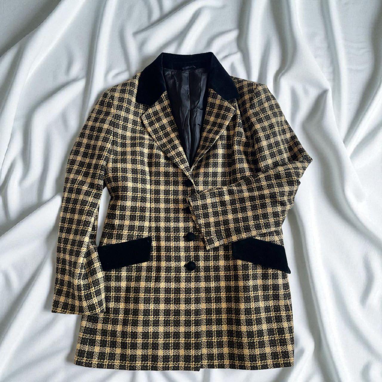 Plaid Blazer Women's Vintage 80s Velvet Collar British Style