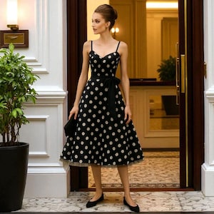 Vintage Polka Dot Halter Dress by Hearts & Roses London – 50s Rockabilly Swing