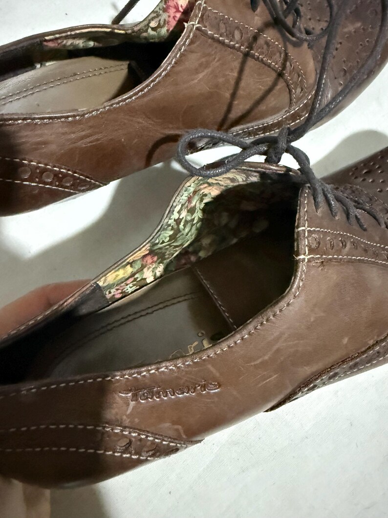Vintage Tamaris Leather Brogue Heels: Brown Oxford Shoes, Made in Germany, Size 39 image 12