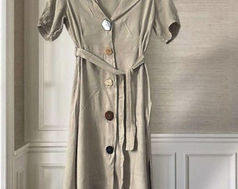 linen button dress zara Early 00s Zara Woman Linen Button Down Maxi Beige Dress