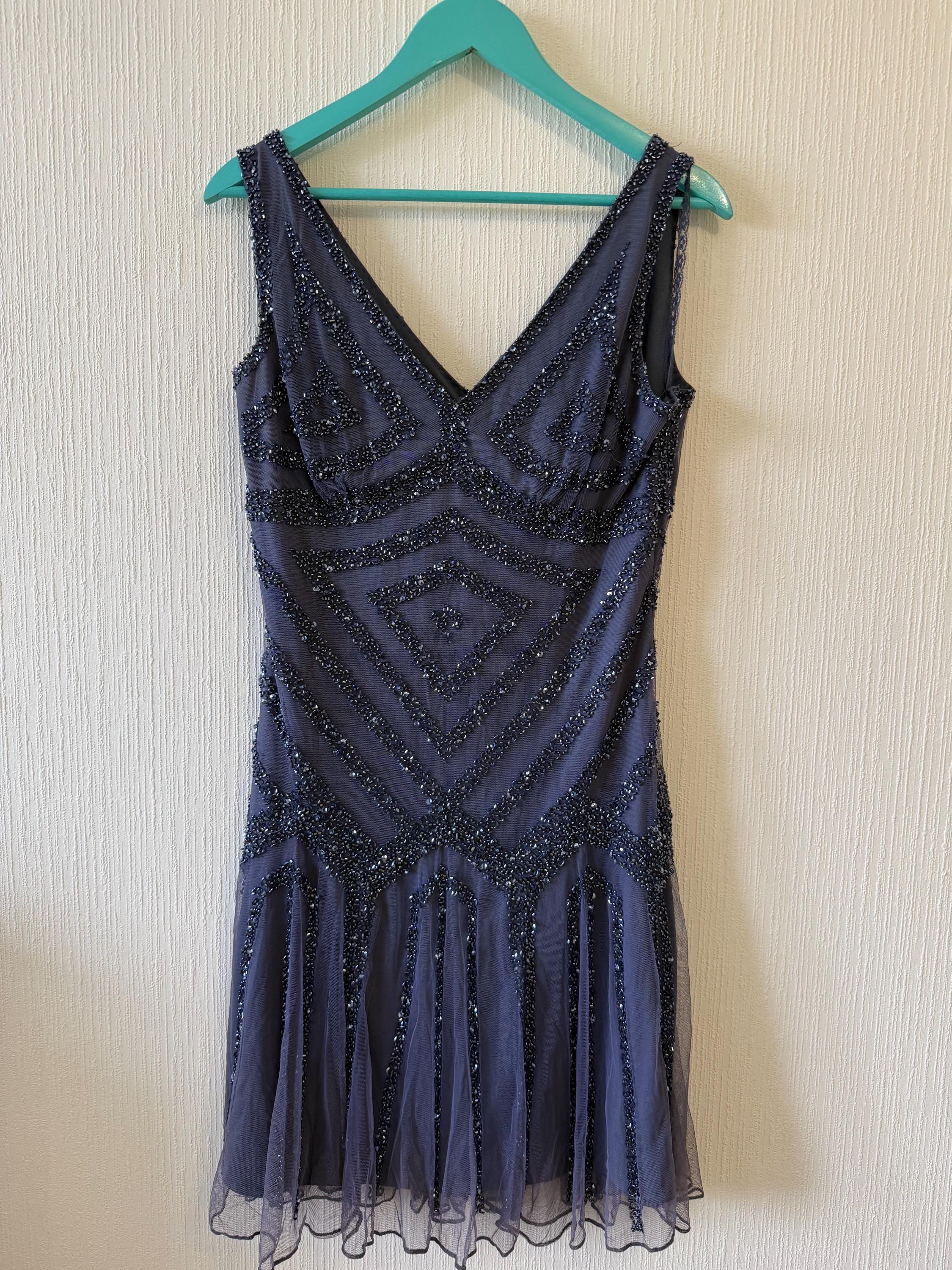beaded mesh midi cocktail dress pisarro nights Pisarro Nights Beaded Mesh Midi Cocktail Dress In Soft Blue