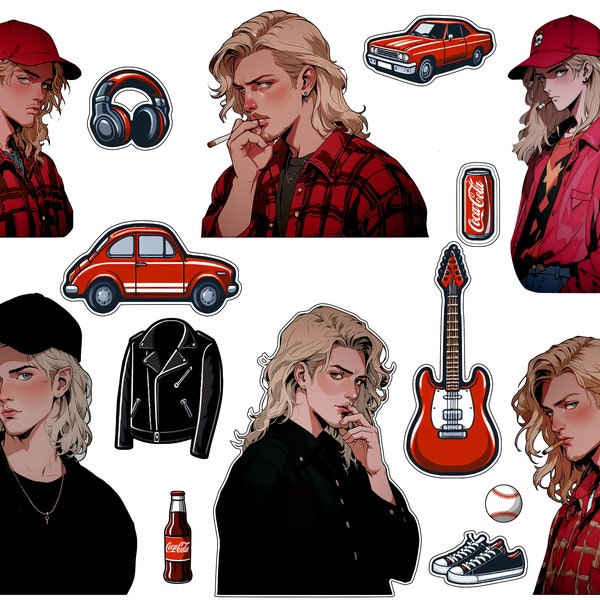 Retro Rebel Sticker Pack - Vintage Cool with a Modern Twist (PNG, PDF)