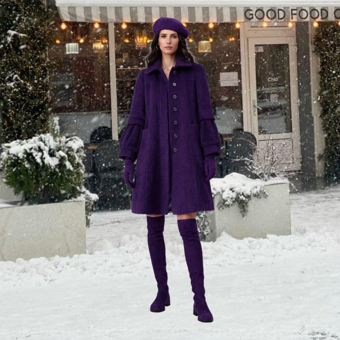 Vintage DAITE Mohair Wool Coat, Purple, Asian Art Satin Lining