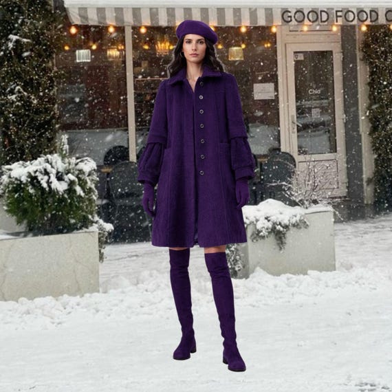 Vintage DAITE Mohair Wool Coat, Purple, Asian Art Satin Lining, Tessa Koops Designer Peacoat