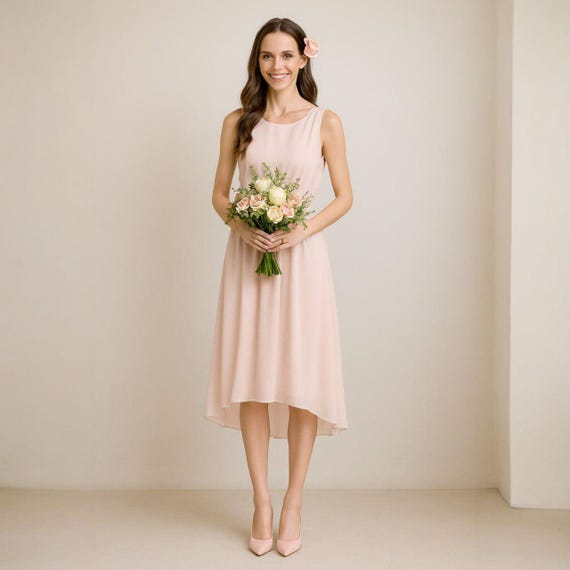 Vintage Pink Chiffon Midi Dress – Romantic 90s Wedding Guest Outfit