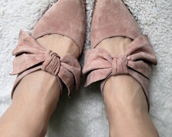Jeffrey Campbell Pink Suede Mules with Bow | Pastel Slip On Block Heels Size 39