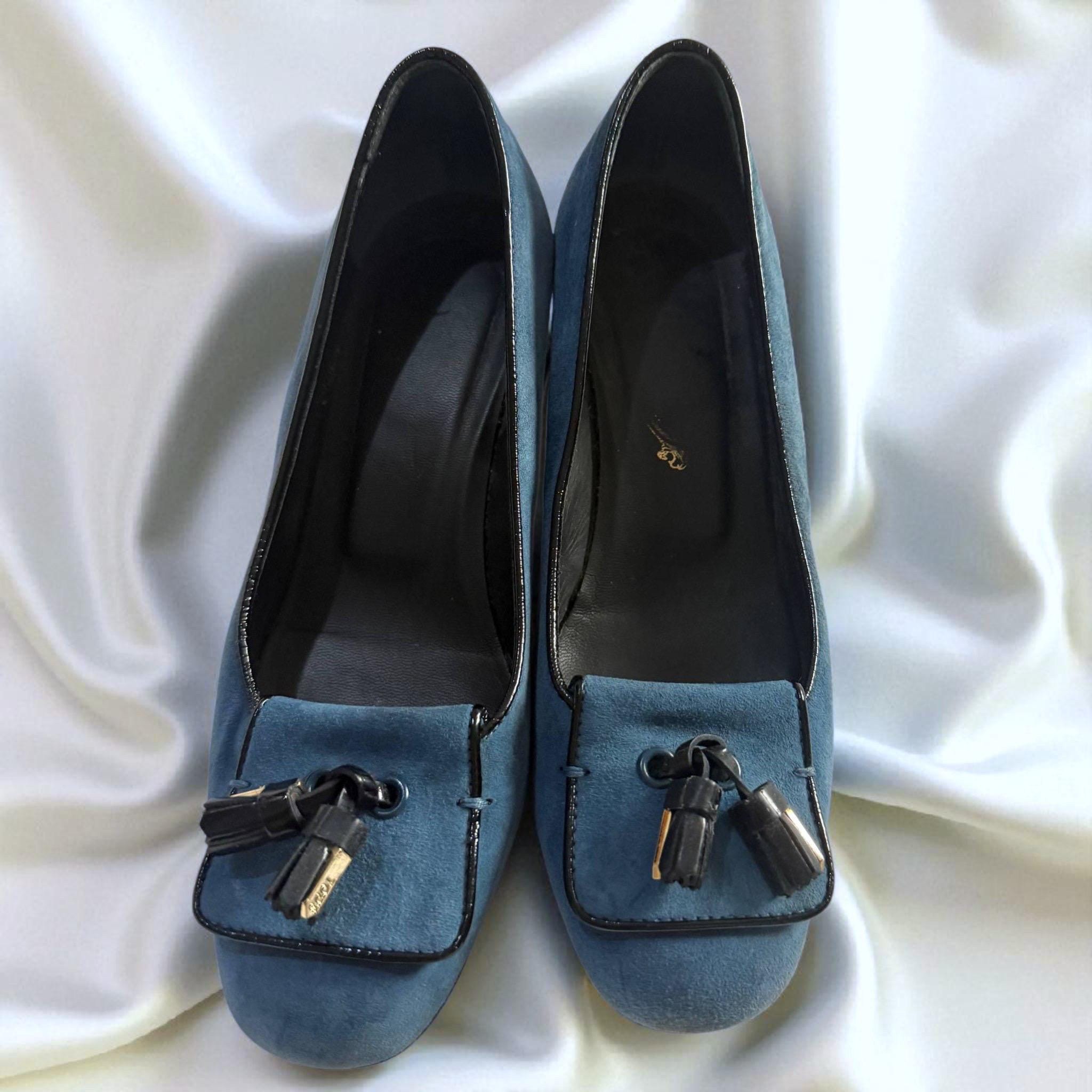 TODS Blue Suede Tassel Loafers: Italian Vintage Shoes, Size  display picture 1