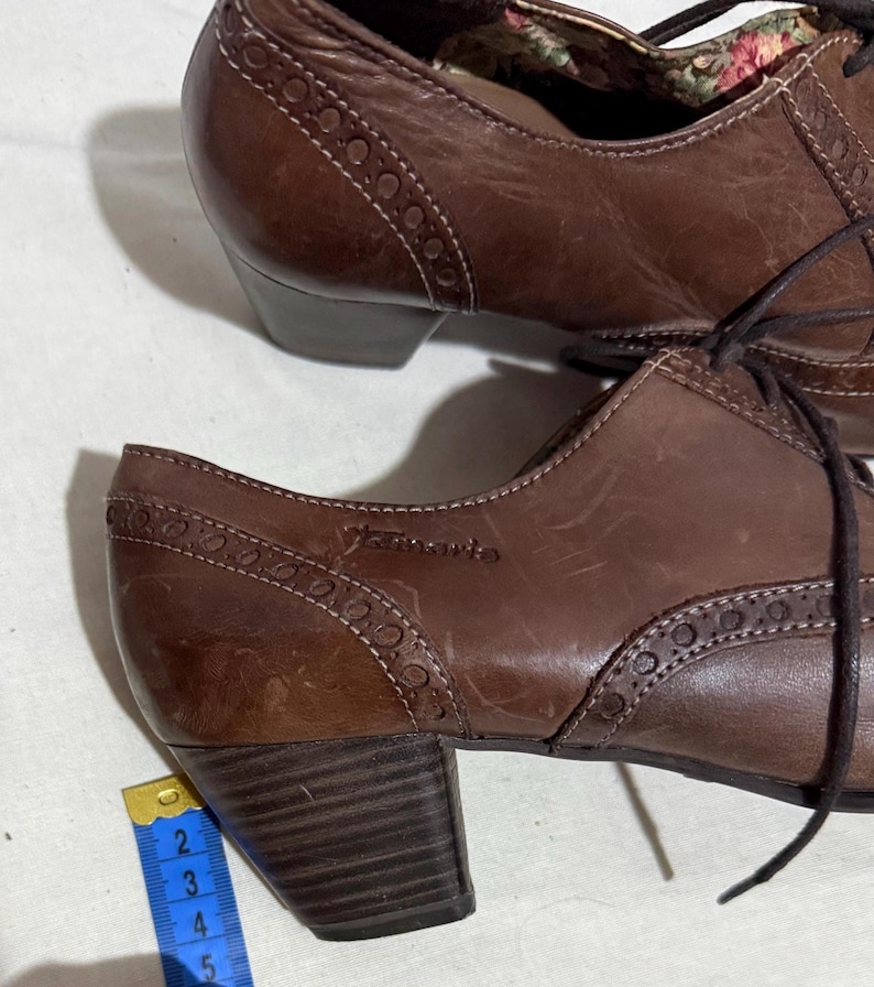 Vintage Tamaris Leather Brogue Heels: Brown Oxford Shoes, Made in Germany, Size 39 image 13