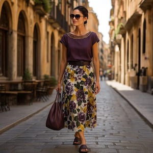 Vintage Italian Silk Skirt  Floral Elegance