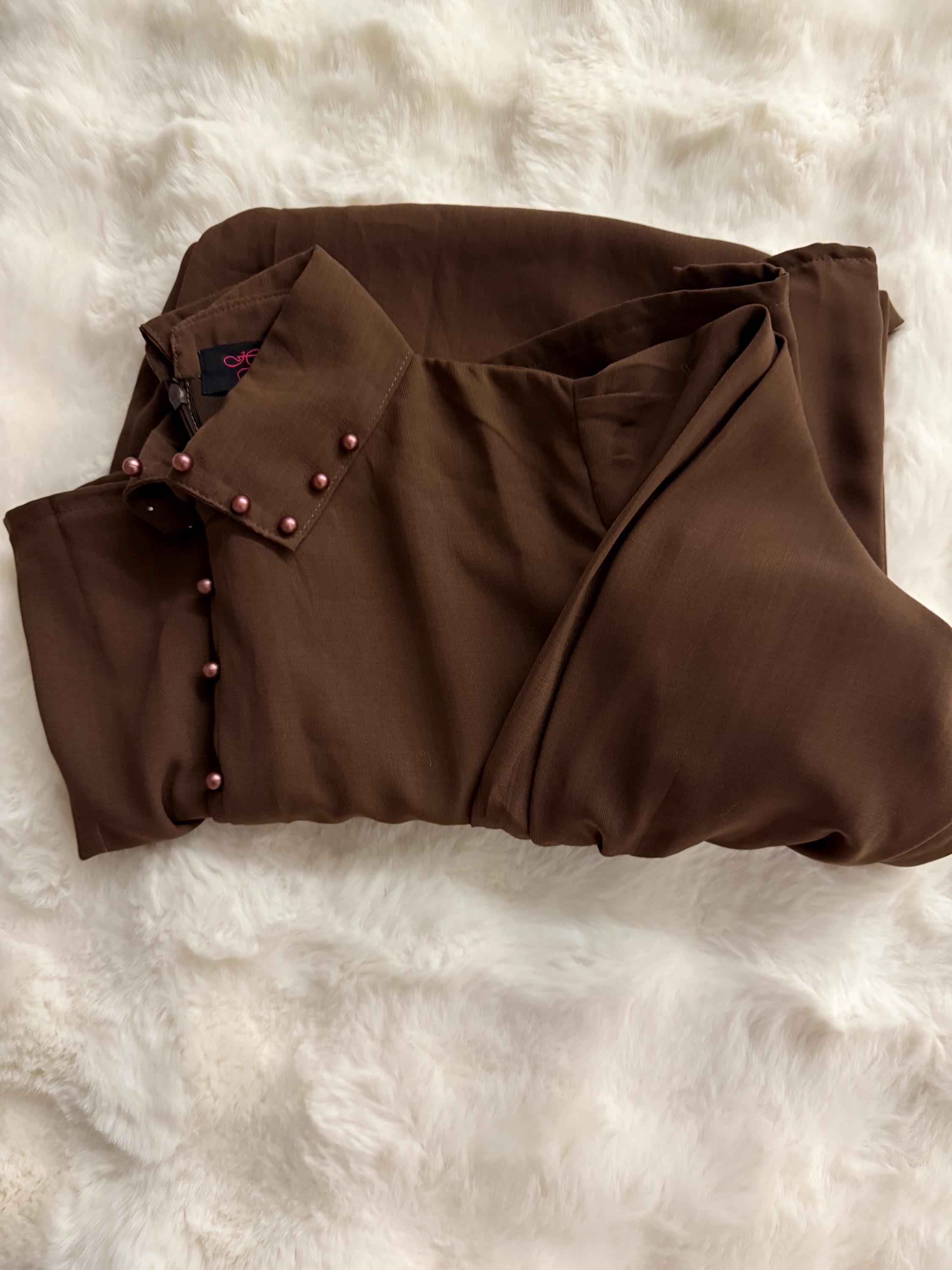 Vintage Brown Button-Front Dress | Romantic Long Sleeve Midi | Soft Fabric, Cottagecore Charm Vintage Brown Button-Front Dress | Romantic Long Sleeve Midi | Soft Fabric, Cottagecore Charm