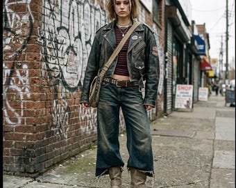 Bottes de moto vintage en cuir rouge : Cyberpunk Grunge Gorpcore Chunky Biker (EU 38)