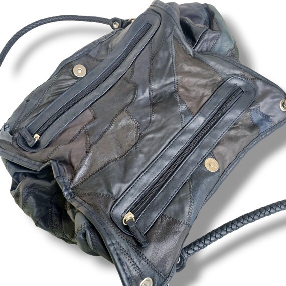 1990s Leather Patchwork Shoulder Bag: Braided Han… - image 4