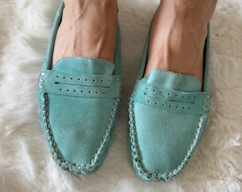 Blågröna Penny Loafers i mocka | Steve Madden Mockasiner, EU 39 / US 8.5