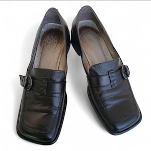 Black Leather Loafers Square Toe Restored Vintage Size 42 Billi Bi