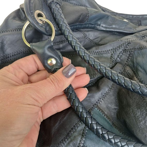 1990s Leather Patchwork Shoulder Bag: Braided Han… - image 5