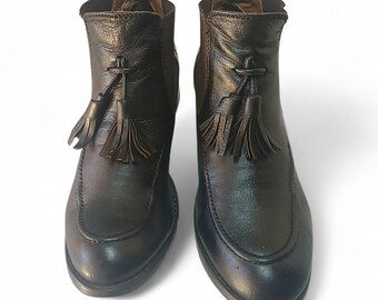 Vintage Pedro Miralles Dark Brown Leather Tassel Ankle Boots Size 37 Chelsea Style Restored