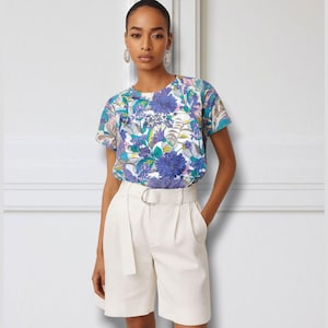 Lightweight linen blouse with floral print, made in the early 2000s