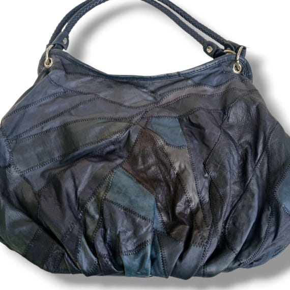 1990s Leather Patchwork Shoulder Bag: Braided Han… - image 1