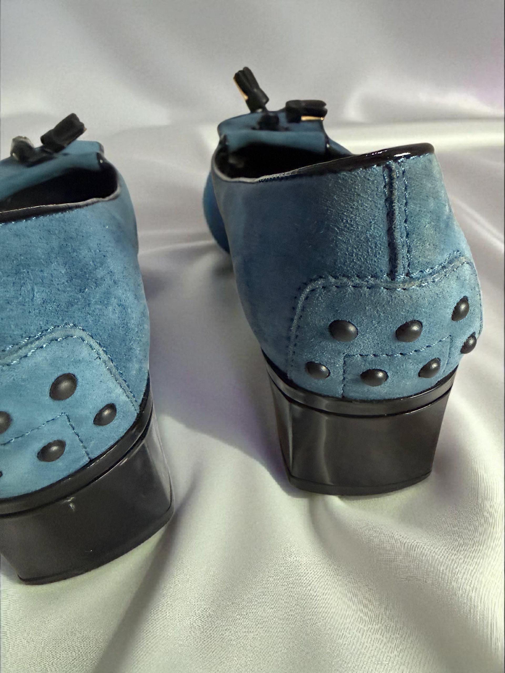 TODS Blue Suede Tassel Loafers: Italian Vintage Shoes, Size  display picture 2