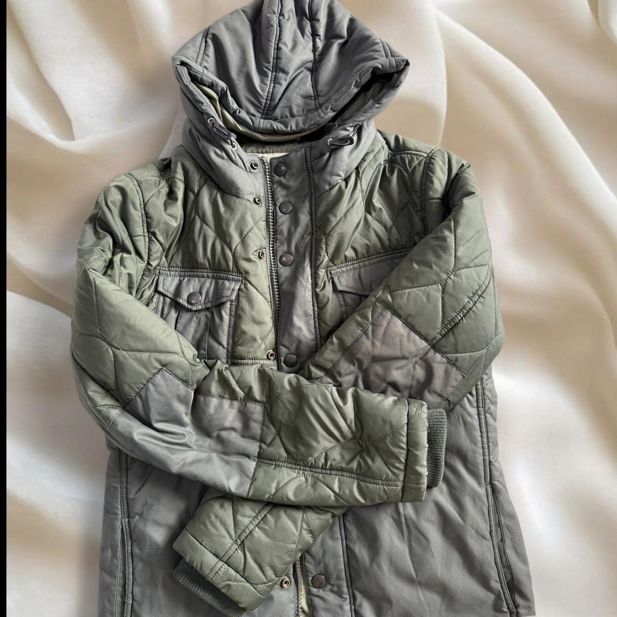Vintage DIESEL Quilted Nylon Utility Jacket | Olive Green, Hooded 