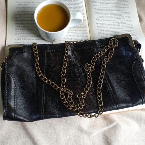 Vintage Italian Leather Clutch - Dark Brown Reclaimed  display picture 1