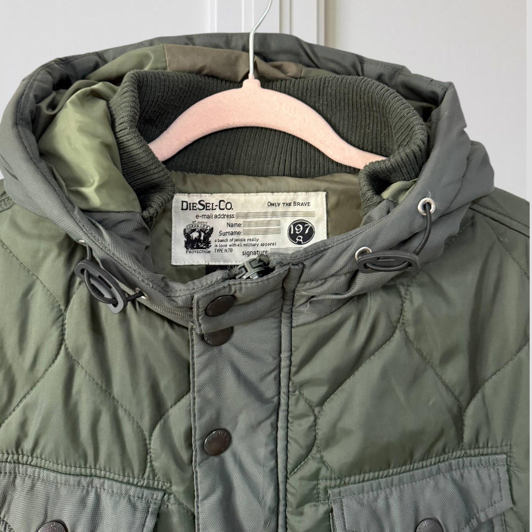 Vintage DIESEL Quilted Nylon Utility Jacket | Olive Green, Hooded 