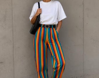 Spodnie jeansowe w paski Lucy & Yak – zrównoważone, wielokolorowe, designerskie jeansy W30/L30