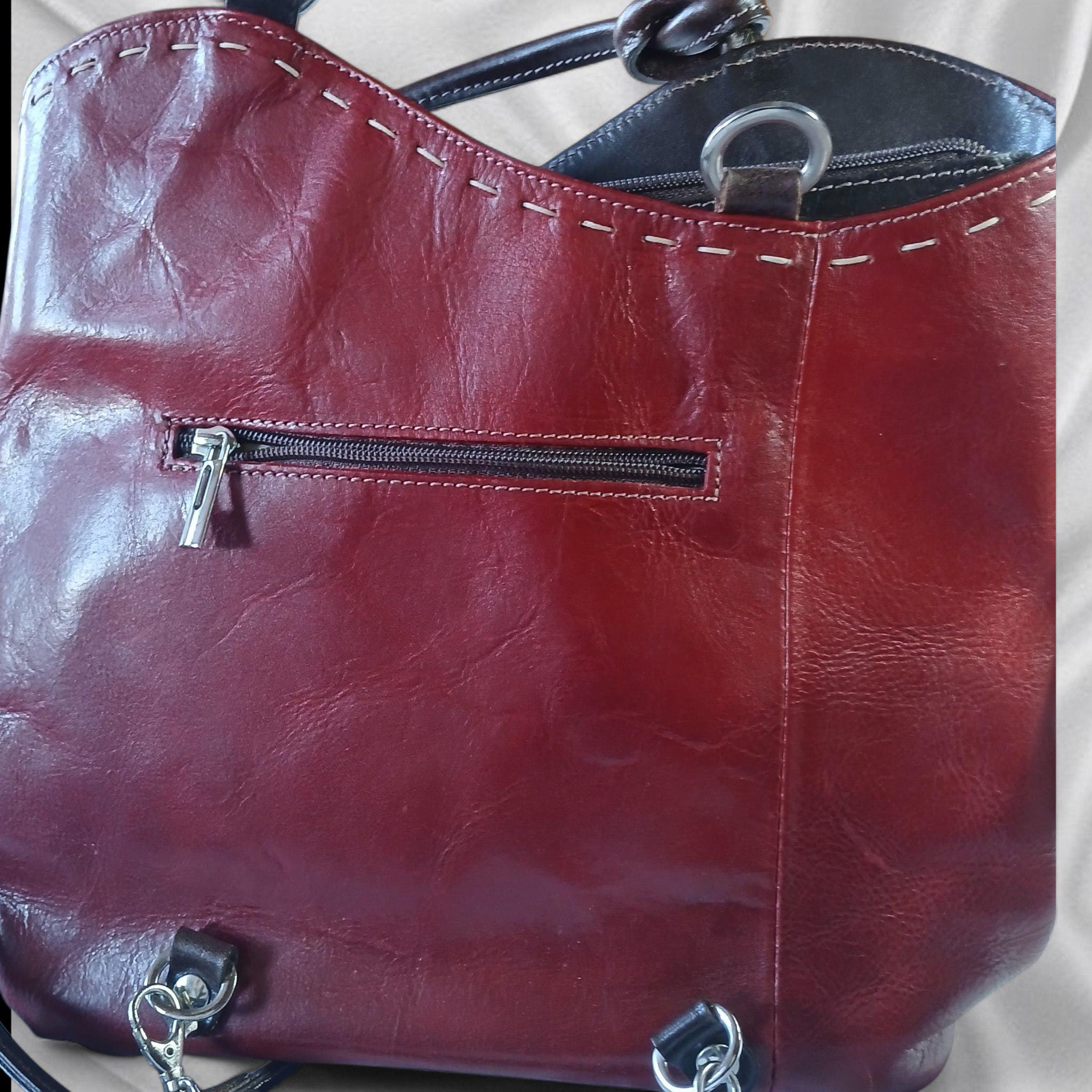 Vintage Italian Red Leather Convertible Backpack Purse 2-in  display picture 3
