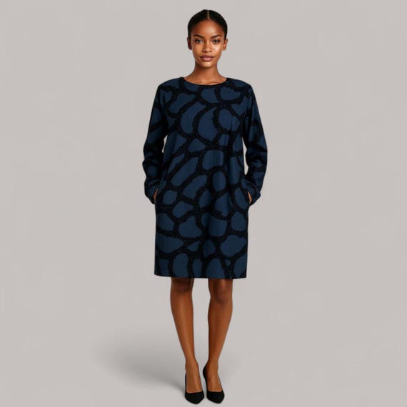 Minimalist COS dark blue Dress Velvet Flocked Shift