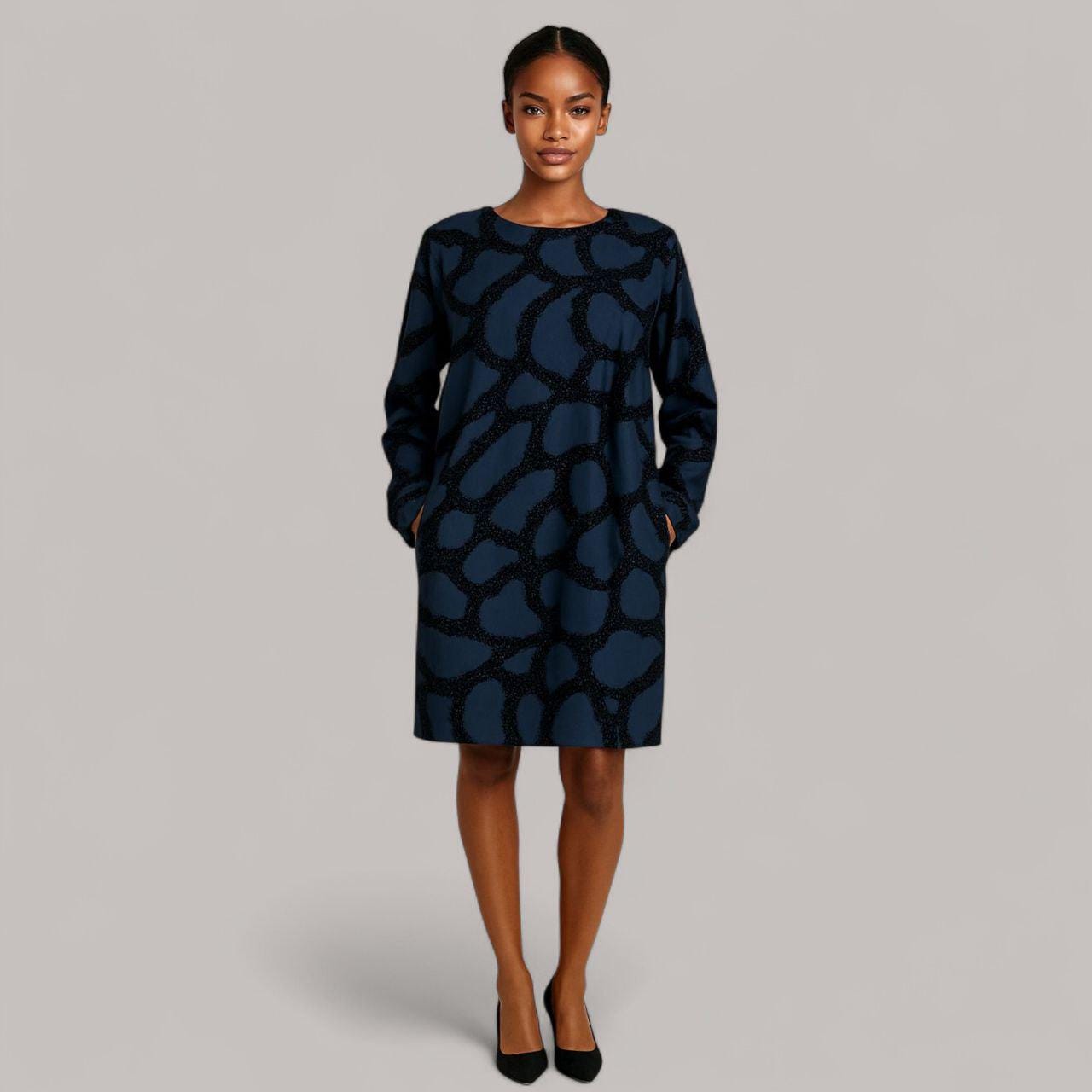cos cocktail dresses Minimalist Dark Blue Dress Velvet Flocked Shift Size:X-Large (PRE-ORDER ~4weeks) 07092026md 39% Cotton Opulessa Women's Black Long Cos partywear