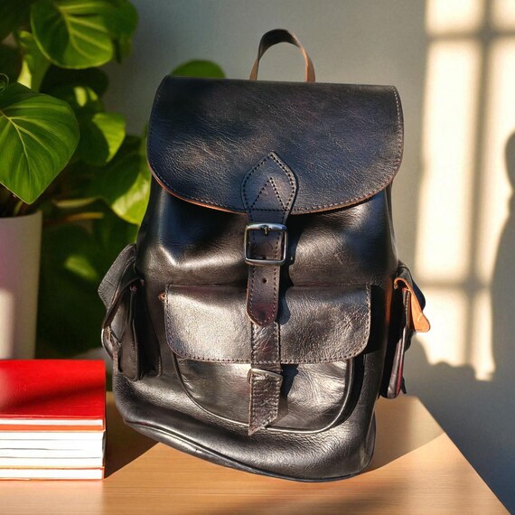 Vintage Black Leather Backpack with Silver Buckle Esprit Vintage 90 main image 3