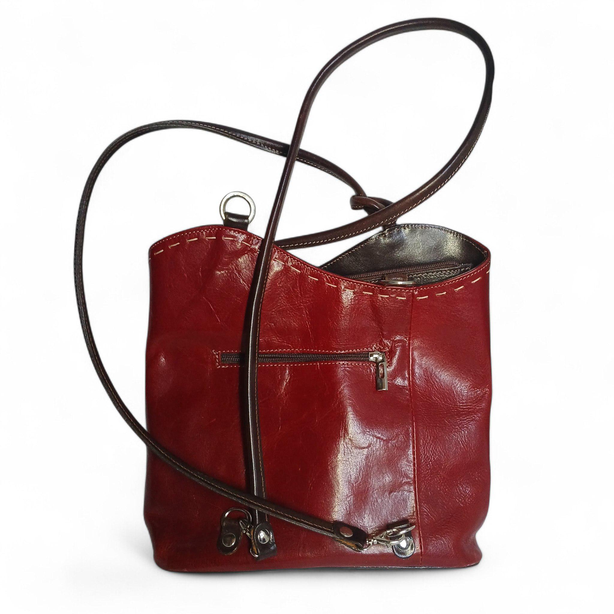 Borgo Degli Etruschi Red Leather Backpack Made in Italy Drawstring Flap Bag Genuine leather backpack for woman MONTE FALORIA, TRICOLOUR  main image 4