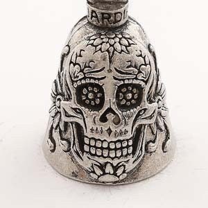 Guardian Bell Sugar Skull + Hanger, Gremlin Bell, motorcycle bell, biker Bell, keyring, good luck charms, motorcycle guardian bell,bike bell