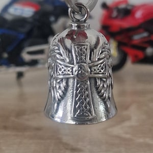 Schutzglocke keltisches Kreuz Engel + Aufhänger, Gremlin Glocke, Motorrad Glocke, Biker Glocke, Motorrad Schutzglocke, Schlüssel Glocke