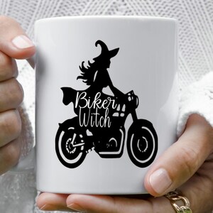 Biker Hexe Becher, weibliche Biker personalisierte Becher, Lady Reiter Becher, Biker Küken Becher, lustige Tassen, Motorrad Becher