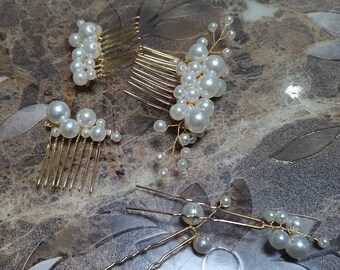 Wedding Bridal Pearl Hair Comb 5pcs - Bridesmaid Hair Accessories