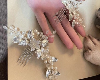 Bridal Leaf Hair Comb - Wedding Pearl Crystal Hair Accessories