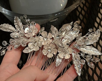 Accesorios para el cabello de cristal para boda - Peineta para el cabello con flores y hojas para novia