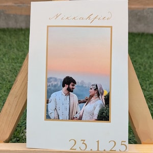 Carte de remerciement personnalisée pour mariage musulman, modèle de toile de carte postale sentimentale photo de couple de mariage minimaliste