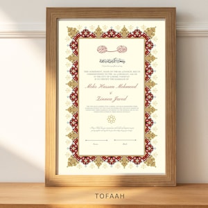 Elegantes Nikahnama, königliche muslimische Heiratsurkunde, islamische Hochzeitsgelübde, personalisiertes Hochzeitsgeschenk, bearbeitbare digitale Canva-Vorlage