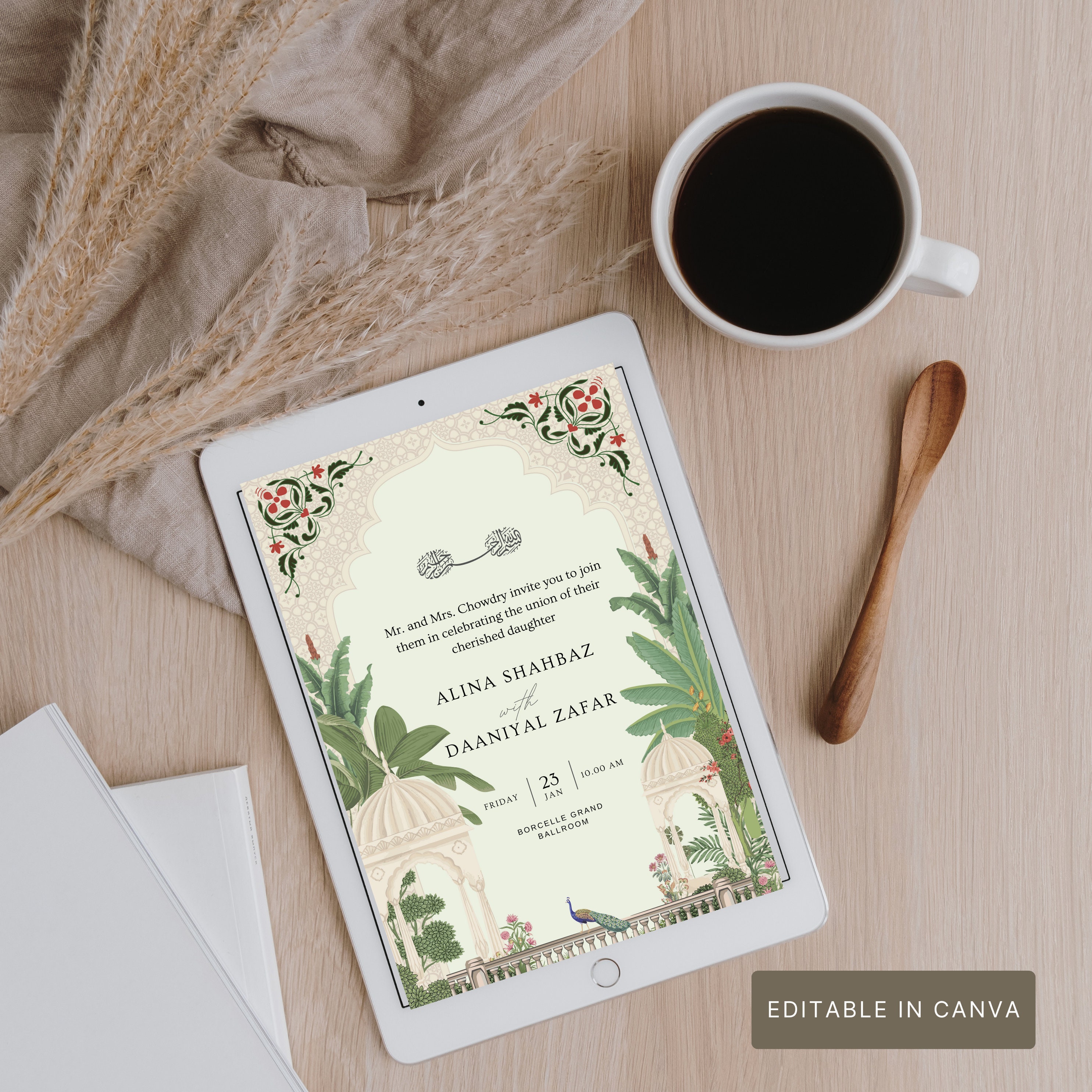 Mughal Wedding Invite, Modern Indian Wedding Card Design , Elegant ...
