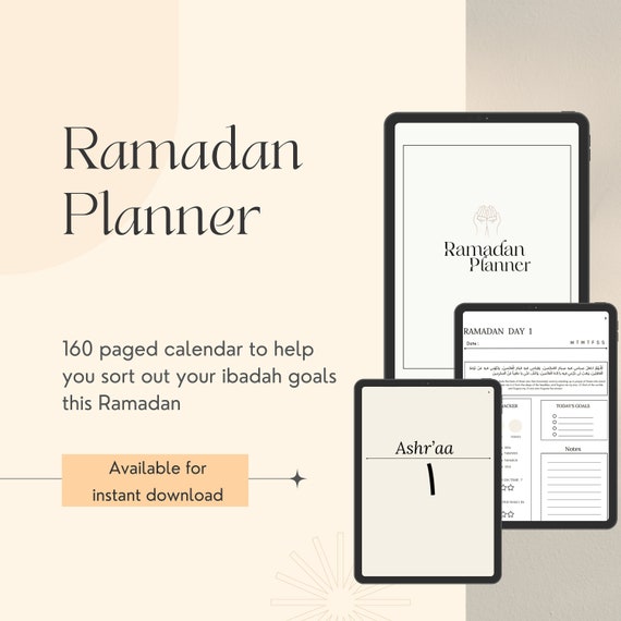 Muslim Ramadan journal,  Spritual daily and weekly reflections, Neutral minimalist Quran surah juz tracker, Islamic self improvement digital