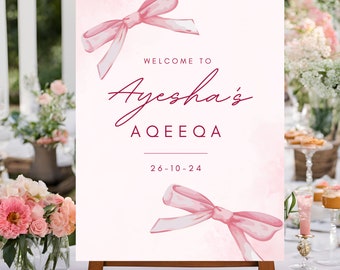 Pastel Pink Aqeeqa Welcome Sign with Ribbons (Digital Download)