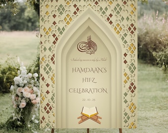 Hifz Celebration Welcome Sign, Islamic Graduation Decor, Quran Completion Entrance Board Canva Template