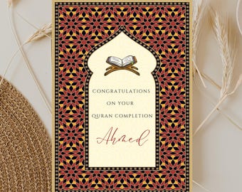 Quran Completion card, Mosaic pattern Ameen mubarak digital card, Khatam Quran party momento, Hifz-e-Quran celebration canva template