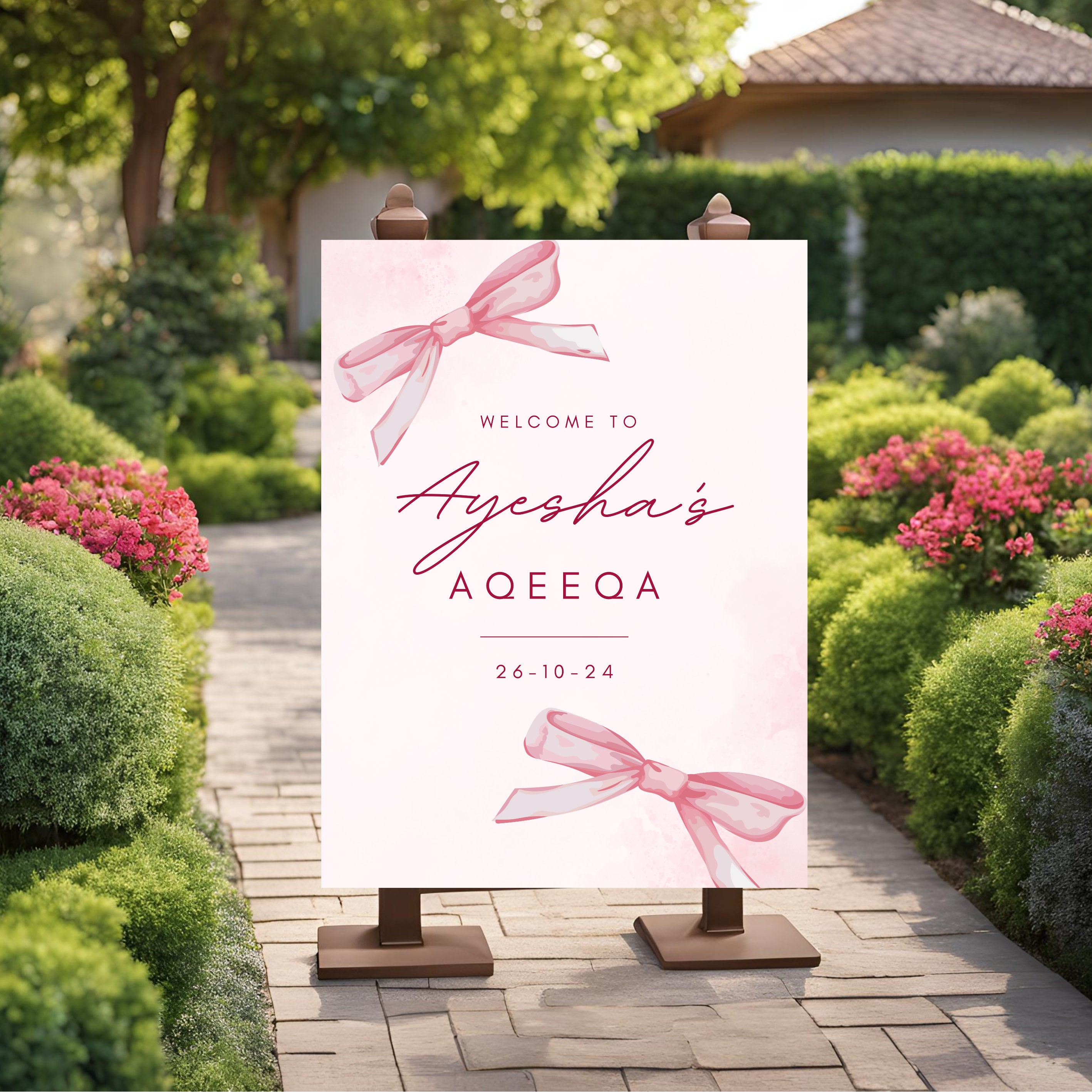 Pastel Pink Ribbon Entrance Welcome Signage, Baby Girl Aqeeqa Ceremony ...
