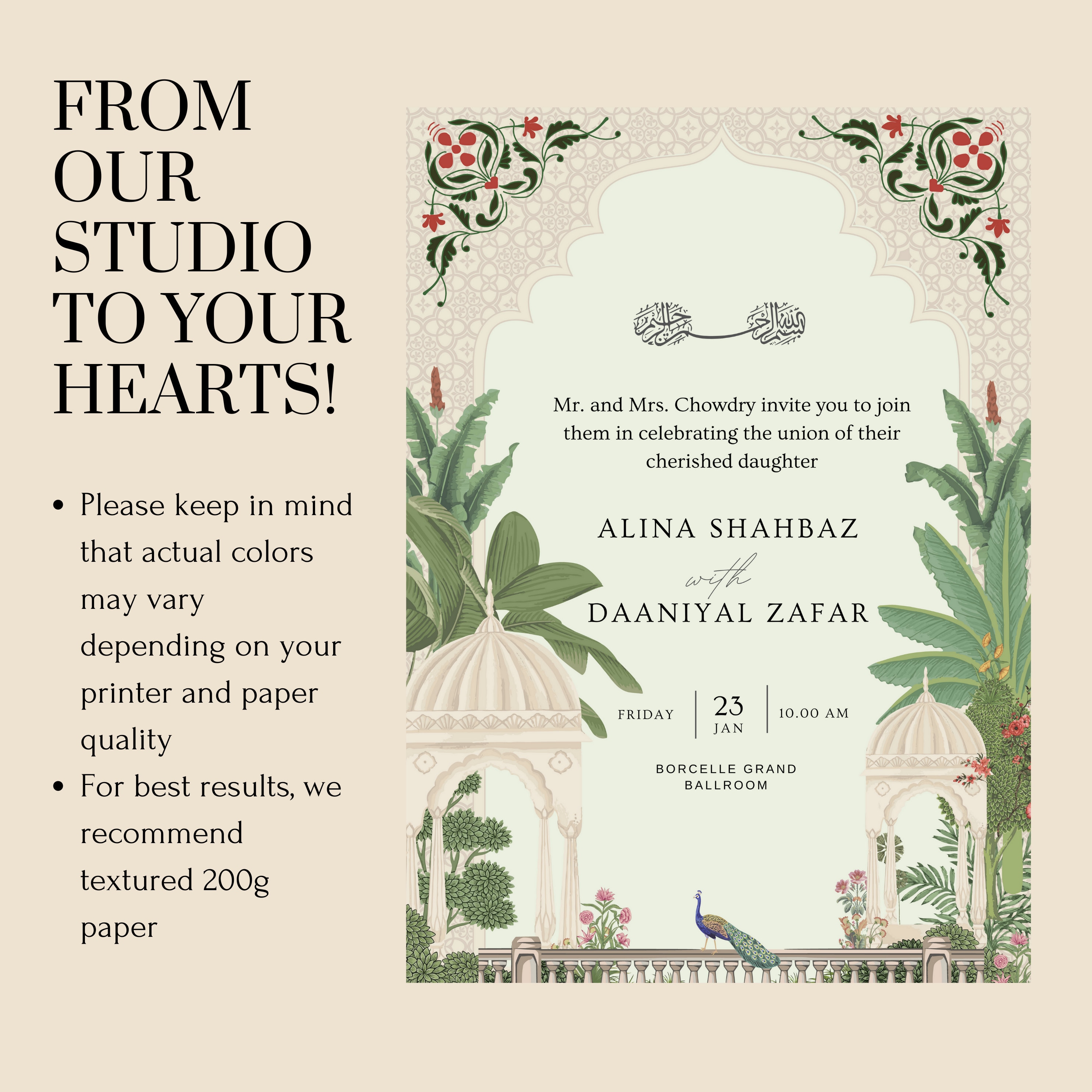 Mughal Wedding Invite, Modern Indian Wedding Card Design , Elegant ...