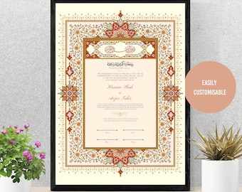 Elegant Nikkahnama Template, Floral Customizable Islamic Marriage Certificate, Mughal themed Digital Design