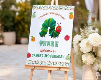 Editable Hungry Caterpillar Birthday Sign Template, Caterpillar Theme Party Welcome Banner, Printable Baby Animal Birthday Poster Decor